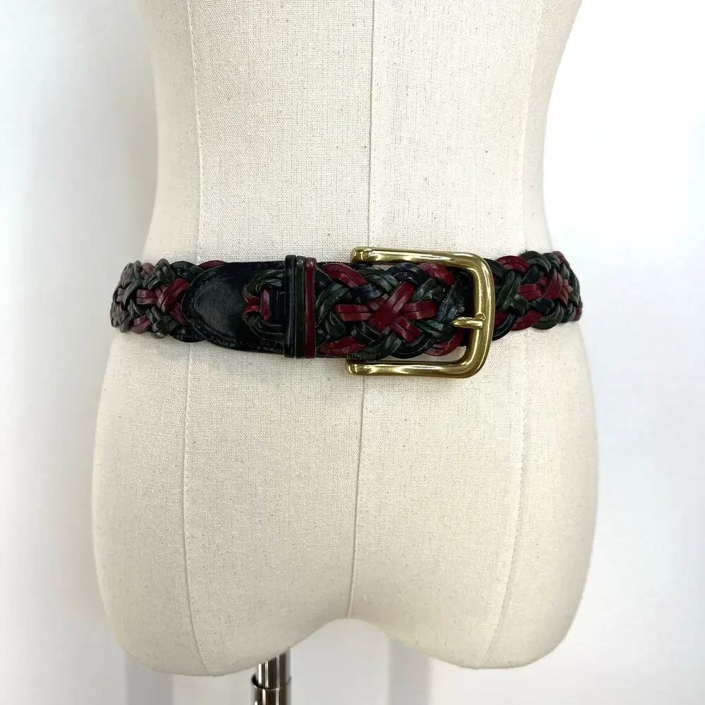 Vintage Lands' End Tricolor Woven Leather Belt 30